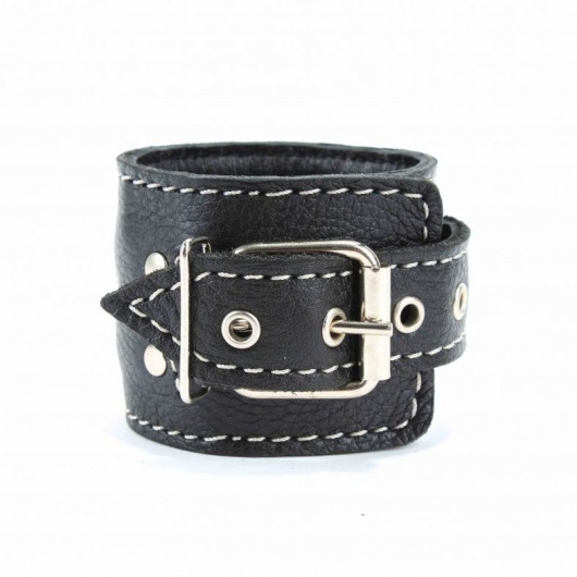 Чёрные кожаные оковы с крупной строчкой - БДСМ Арсенал - купить с доставкой в Ноябрьске
