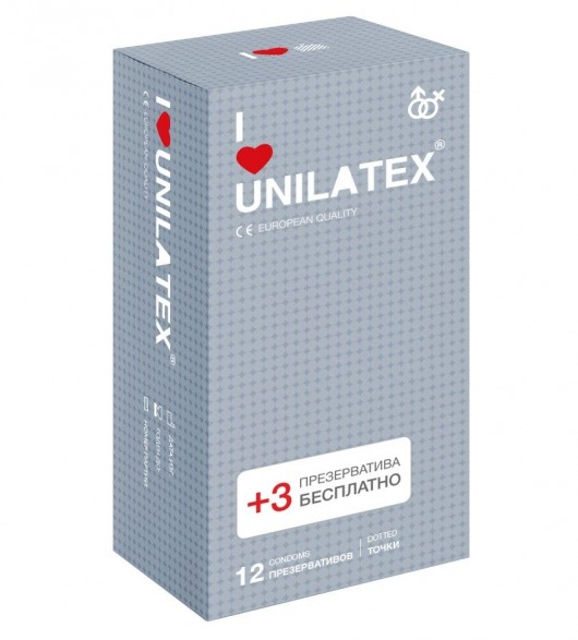 Презервативы с точками Unilatex Dotted - 12 шт. + 3 шт. в подарок - Unilatex - купить с доставкой в Ноябрьске