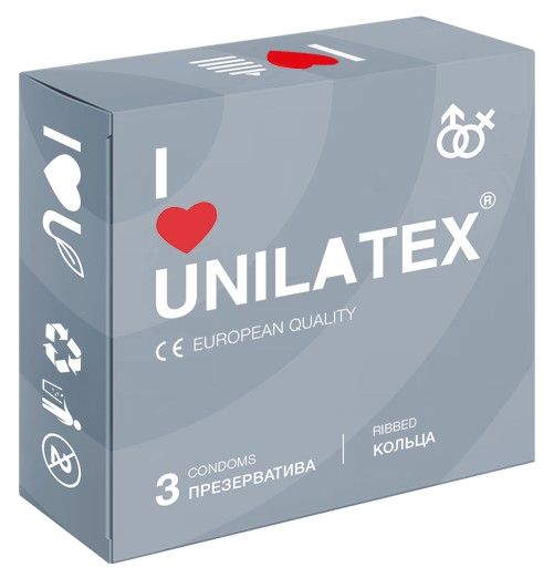 Презервативы с рёбрами Unilatex Ribbed - 3 шт. - Unilatex - купить с доставкой в Ноябрьске