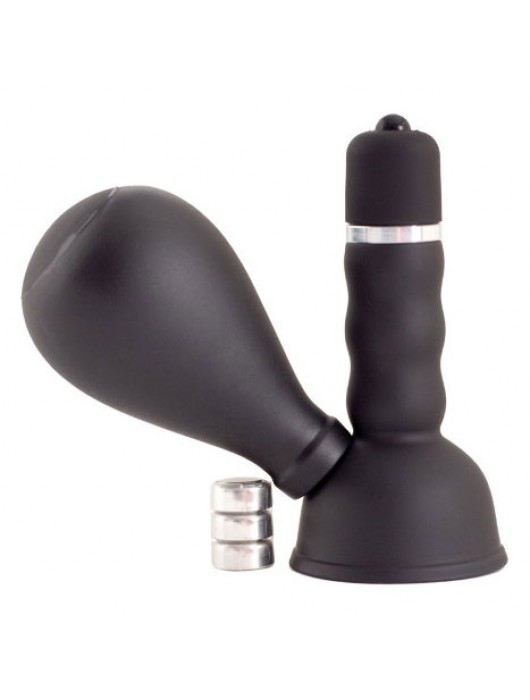 Черный вибратор с грушей на сосок - ToyFa