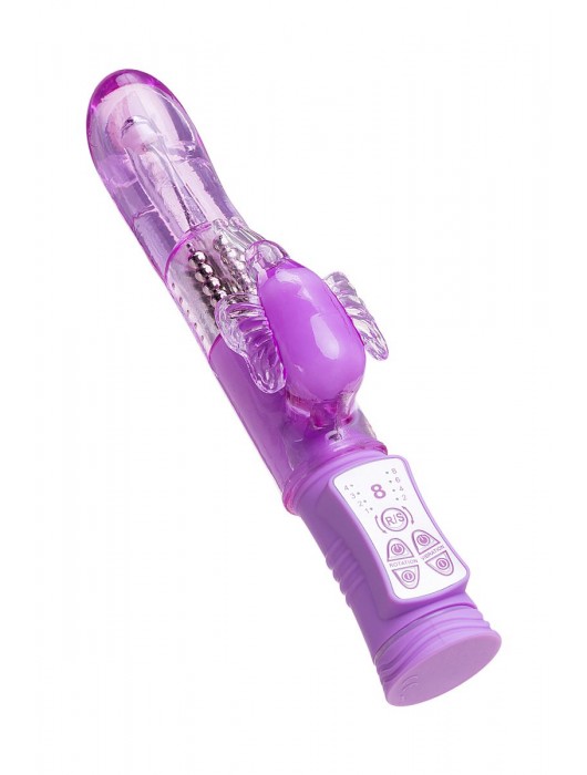 Фиолетовый вибратор High-Tech fantasy с бабочкой для клитора - 22,4 см. - A-toys
