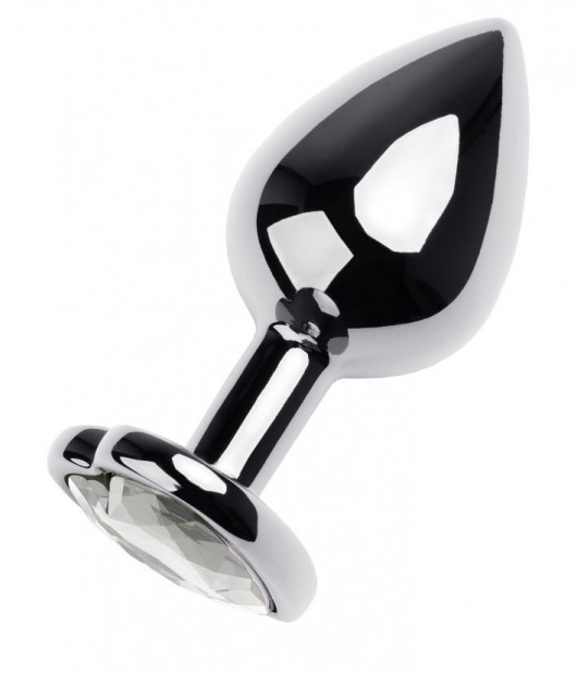 Серебристая анальная пробка с прозрачным кристаллом-сердцем - 8 см. - ToyFa - купить с доставкой в Ноябрьске