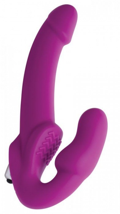 Ярко-розовый безремневой вибрострапон Evoke Vibrating Strapless Silicone Strap-on Dildo - XR Brands - купить с доставкой в Ноябрьске