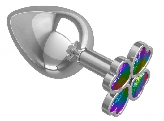 Серебристая анальная пробка-клевер с радужным кристаллом - 9,5 см. - Джага-Джага - купить с доставкой в Ноябрьске