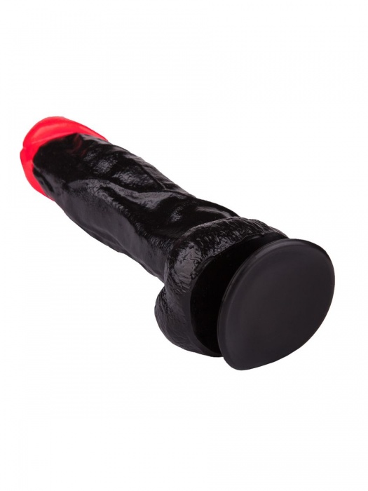 Чёрный фаллоимитатор с красной головкой - 20 см. - LOVETOY (А-Полимер)