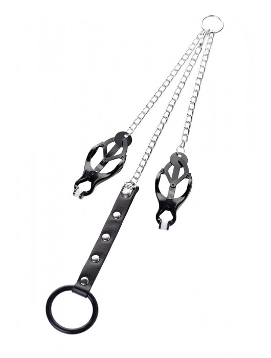 Черно-серебристые зажимы для сосков с кольцом для пениса TOYFA Metal - ToyFa - купить с доставкой в Ноябрьске