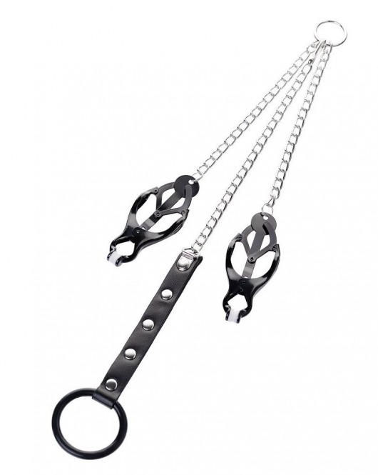 Черно-серебристые зажимы для сосков с кольцом для пениса TOYFA Metal - ToyFa - купить с доставкой в Ноябрьске